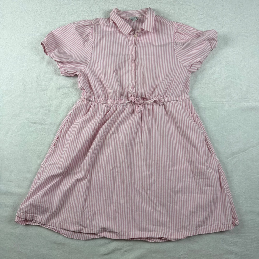 J.Crew Pink White Striped Puff Sleeve Button Front Shirt Dress Size 12